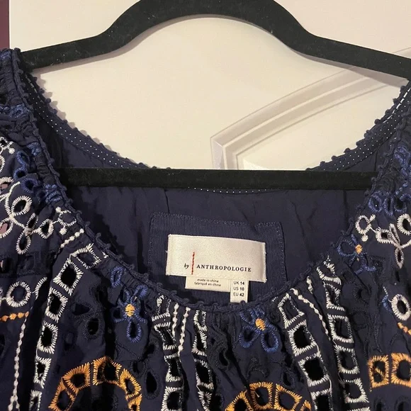 Anthropologie Elegant Navy Blue Embroidered Dress - Picture 4 of 9
